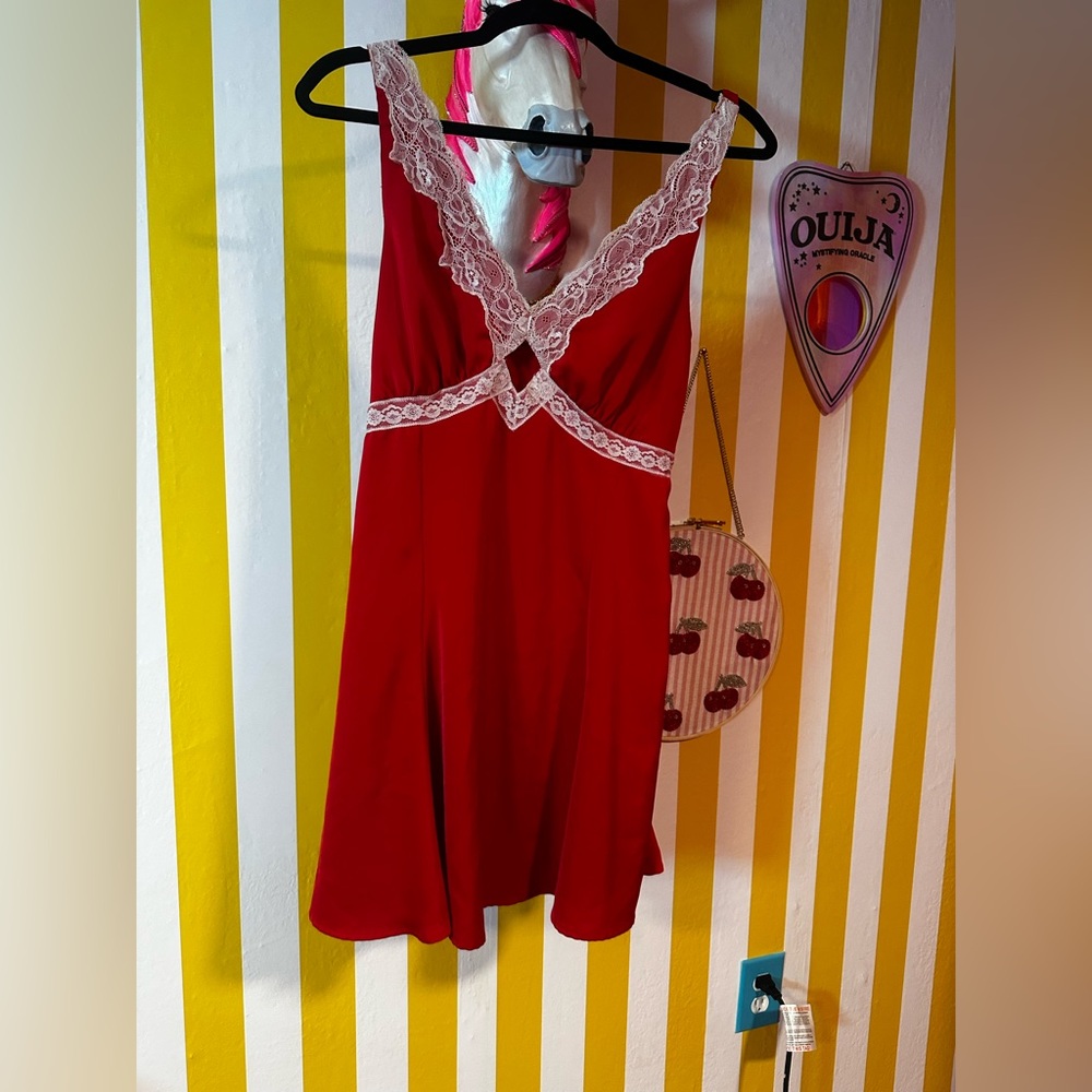 Wild Fable Red Lace Trim Sleep Dress
